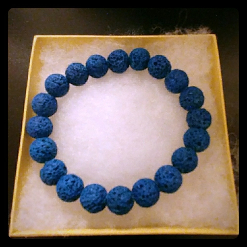 Teal Blue Lava Rock Stone Bracelet